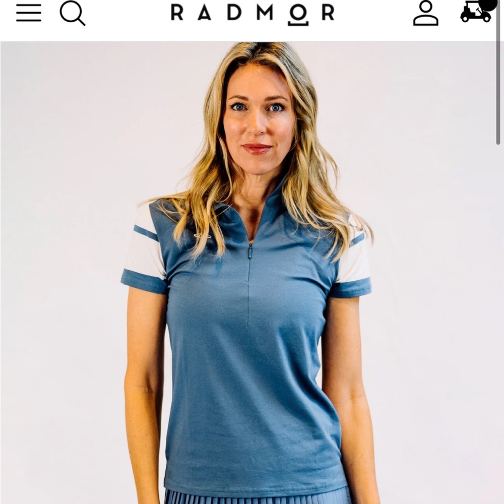 Blue and White Short Sleeve Golf Polo